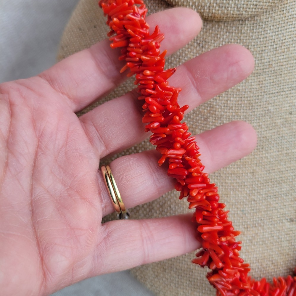 Red Branch Coral‎ Necklace Sterling Silver Chain Extender Maximalist Beachy - Picture 5 of 6